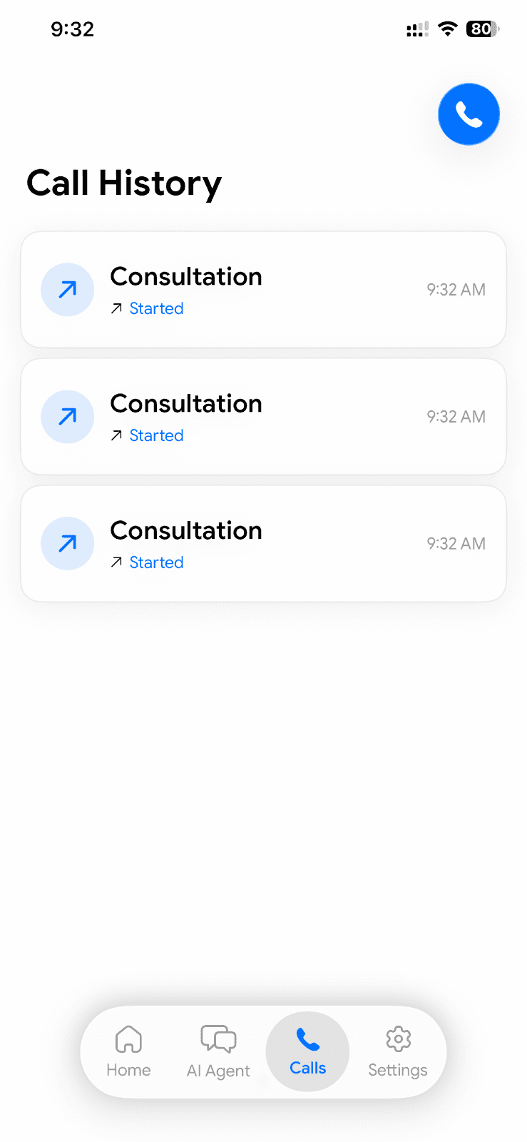 Current Doctor Buddy call history showing consultation and follow-up activity