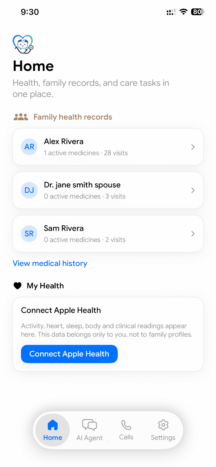 Current Doctor Buddy family health records list
